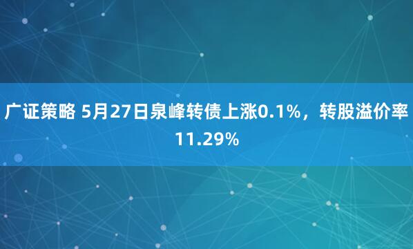 广证策略 5月27日泉峰转债上涨0.1%，转股溢价率11.29%